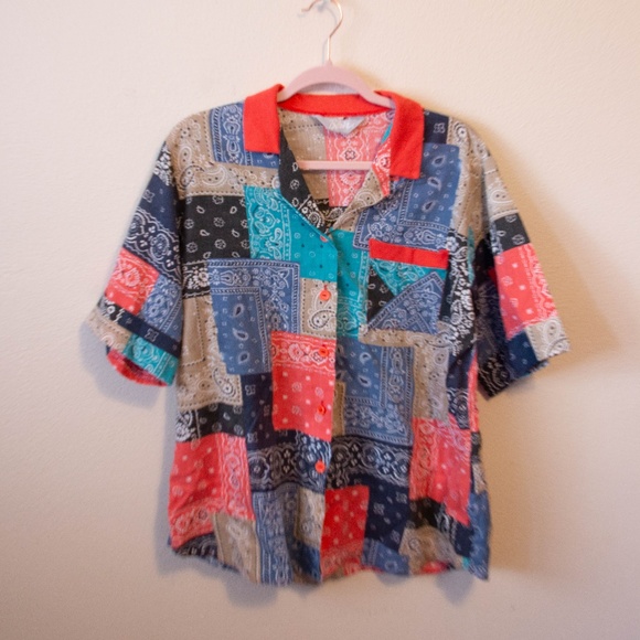 Vintage Tops - Vintage Bandana patchwork  buttonup size large